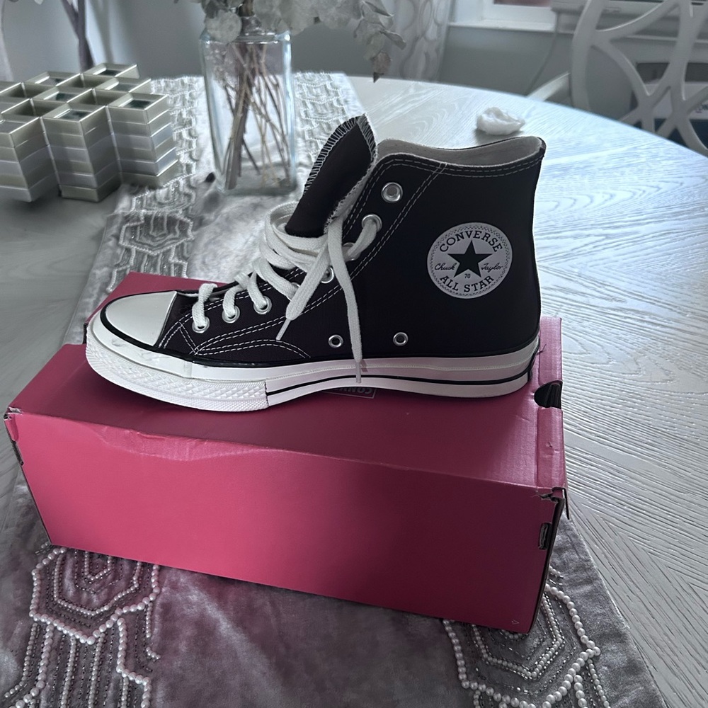 Converse Dark Brown and White High-Top Sneakers